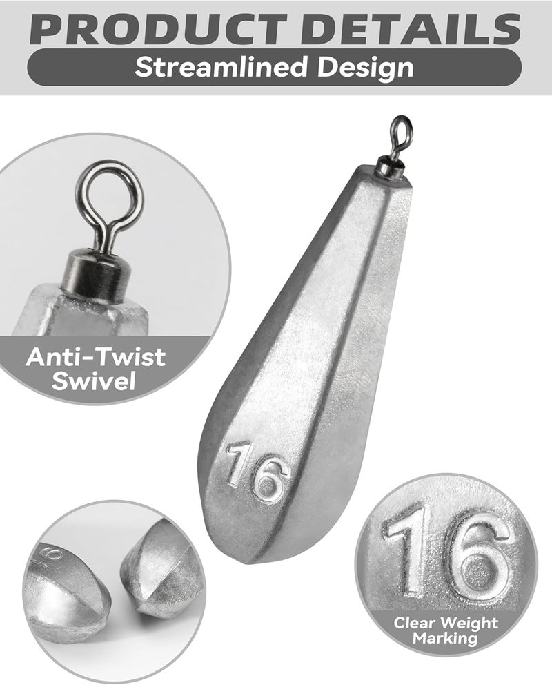 BLUEWING Swivel Bank Sinkers Fishing Weights with Swivel Bottom Bullet Sinkers for Freshwater and Saltwater, 1/8oz to 16oz - Image 2